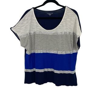 Coldwater Creek Sequin Striped Cap Sleeve Top Women size 1X Blue Gray Roundneck